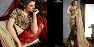 SAREE ON NET FOIL PALLU WITH HEAVY EMBROIDERY BORDER