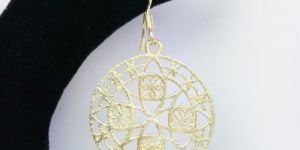 Gold Plated Fancy Cutout Circle Charm Drop Earring