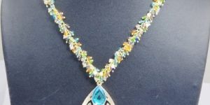 Gold Plated Multi Stone Cluster Chain Necklace