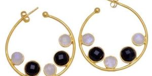 Gold Vermeil Labradorite and Moonstone Hoop Earring