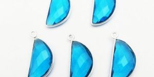 London Blue Topaz Quartz Half Moon Silver Bezel Pendant
