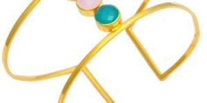 Round Faceted Gemstone Gold Plated Sterling Silver Adjustable Bracelet