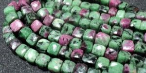 Ruby Zoisite Faceted Square Bead Long Strand
