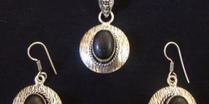 German Silver and Onyx Pendant Set