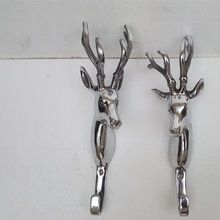 Wall Mounted Stag Head Coat Hooks Pair Aluminium