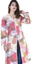 Cotton White Floral Kantha Long Maharaja Jacket