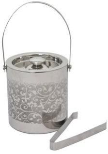 Stainless Steel Double Walled Ice Bucket Etching Flower Finish