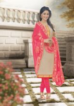 Beige Color Cotton Fabric Straight Cut Suit