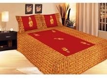 Jaipuri Cotton Rajasthani Applique Work 3 Piece Double Bed Sheet