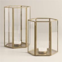 Clear Glass and Metal Faceted Hurricane Lantern