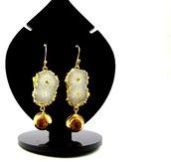 Gold Plated Druzy Hoop Earrings Women German Silver Jewelry