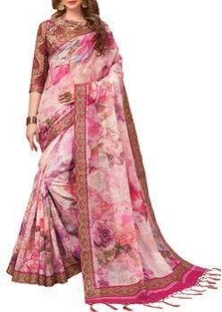 Light Pink Color Pure Linen Digital Print Saree