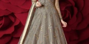 Salwar Kameez Women Grey Color Long Length Anarkali