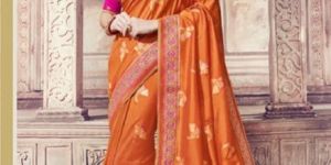 Women Saree Orange Color Silk Designer