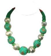 Red Coral Silver Balls Beads Necklace,