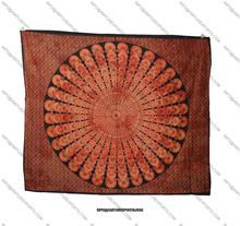 Peacock Mandala Tapestry Floral Indian Orange Color