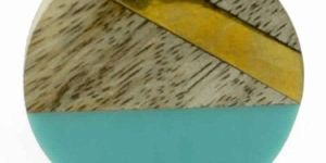 RESIN & WOOD MIX HANDCRAFTED SKY BLUE & GOLDEN FLAT KNOB