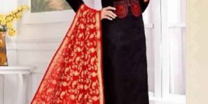 Black Colour Cotton Embroidery Unstitched Dress Material