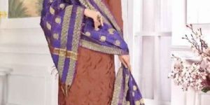 Brown Colour Cotton Embroidery Unstitched Dress Material