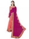 Indian Women Pink And Orange Moss Chiffon And Georgette Saree