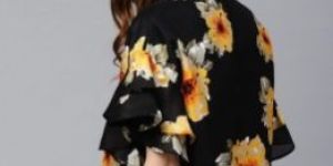 Black Rayon Digital Print T-Shirt