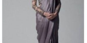 Grey Satin Hand Work Wedding and Bridal Designer Saree