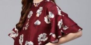 Maroon Rayon Digital Print T-Shirt