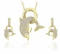 925 Sterling Silver Dancing Dolphin Gold Plated Pendant Set