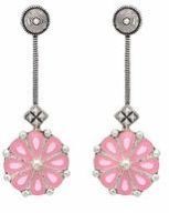Floral Design Pink Color Silver Earring