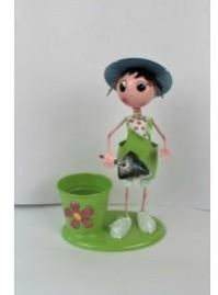 Wonderland Metal Green Boy with Pot Penstand