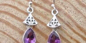 925 STERLING SILVER HAND CRAFTED INDIAN AMETHYST DANGLE WOMEN EARRING