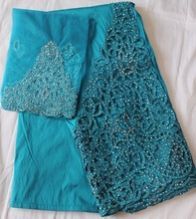 TEAL BLUE New African Raw Silk George Lace Fabric