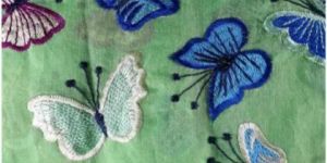Dress Fabric by the Metre Polycotton Green Butterfly Embroidery Wedding Material