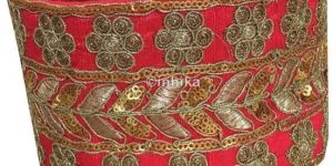 Lace Saree Border Applique Pink Dupion 3In1 Silver Embroidery Gold Sequin
