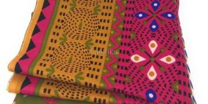 Pure Cotton, Printed Colour Fast Fabric, Art Geometry Print, Mehendi Green Base, Multicolour Panel