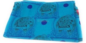 Pure Cotton, Printed Colour Fast Fabric, Teal Blue Base, Elephant Print