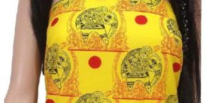 Pure Cotton, Printed Colour Fast Fabric, Yellow Base, Elephant Print