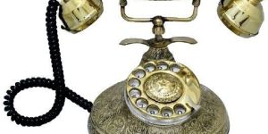 Brass Colour Vintage Table Phone with Leaf Design