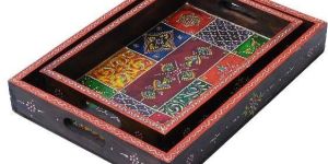 Brown Colour Handpainted Wooden Trays