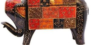 Elephant Shape Embossed Storage Wooden Box