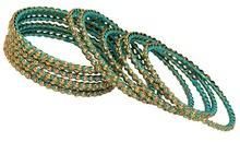 Gold Plating Turquoise Color Glass Stone Bangle