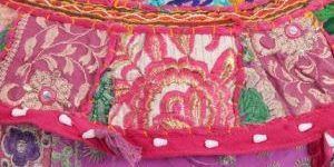 Indian Embroidered Patchwork Ottoman Cover Pouf Cover