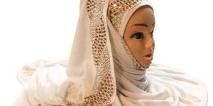 White Color Diamond Stone Work Hosiery Soft Cotton Hijab