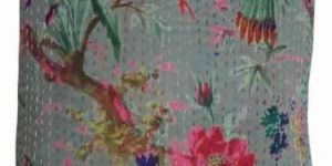 BIRD PRINT KANTHA WORK CUSHION COVER