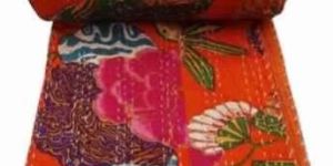 ORANGE GUDRI QUEEN SIZE BEDSPREAD