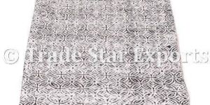 Coton Hand Loomed Block Print Durries Fringed Vintage Floor Mat