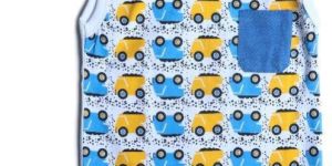 PRINTED WHITE SLEEVELESS COTTON TEE WITH POCKET