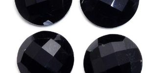 Black Onyx Round Rose Cut Flat Back Gemstone