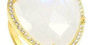 Rainbow Moonstone Heart Sterling Silver Pave Set Cz Ring