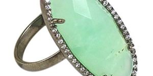 Silver Beaded Chrysoprase Oval Silver Pave Set Ring
